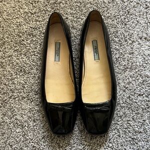 Prada Vintage Black Patent Leather Square-Toe Ballet Flats